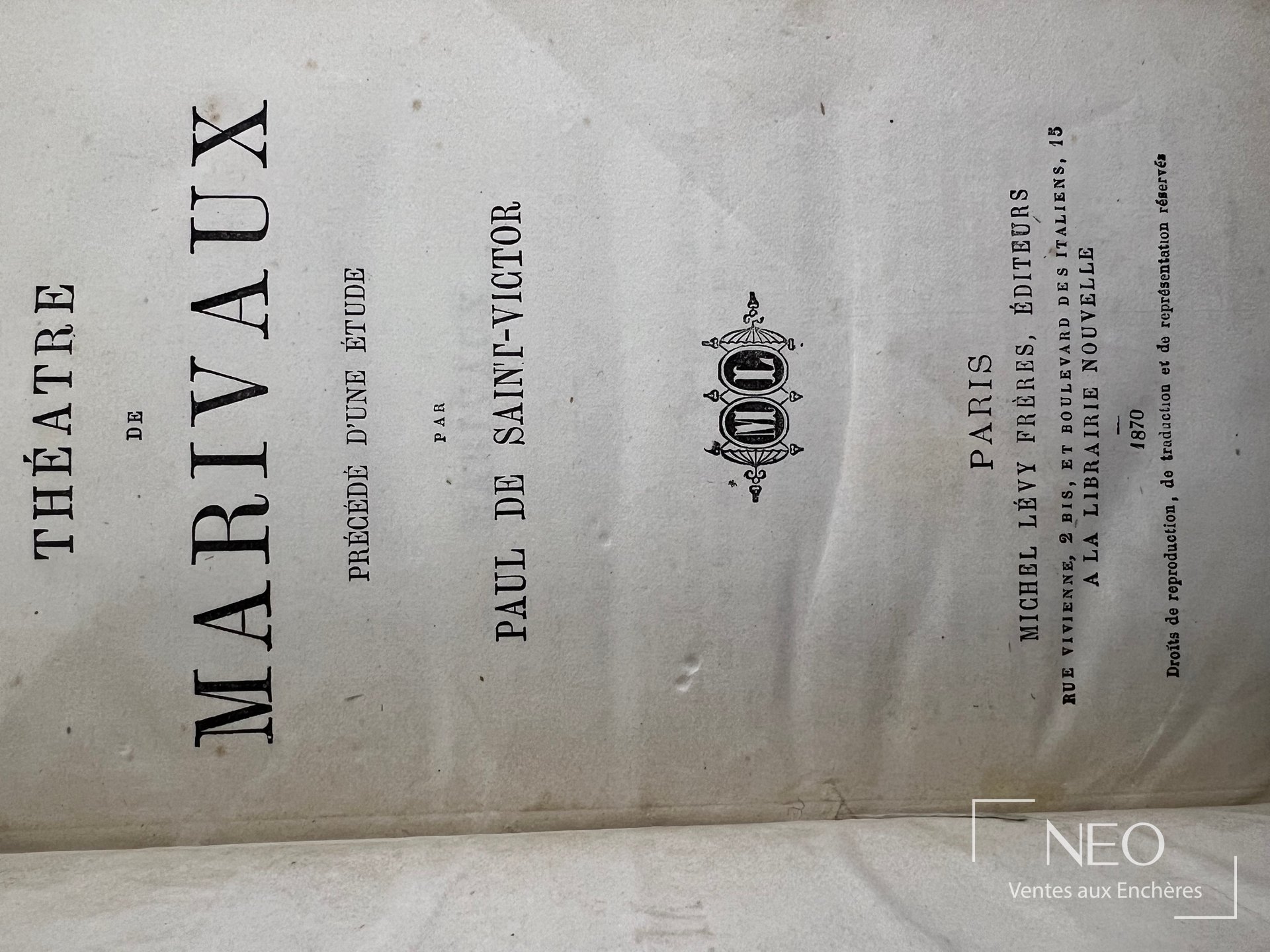 Page de titre du Théâtre de Marivaux de Paul de Saint-Victor
