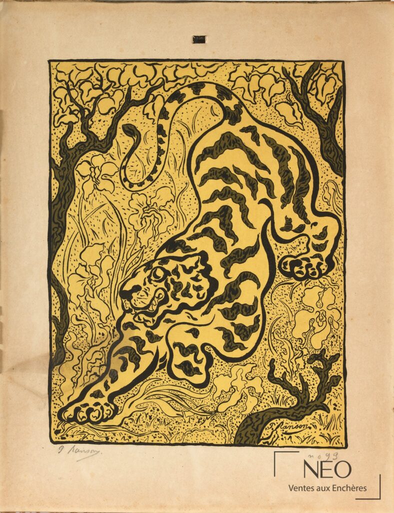 Lithographie de Paul Elie Ranson représentant un tigre dans la jungle