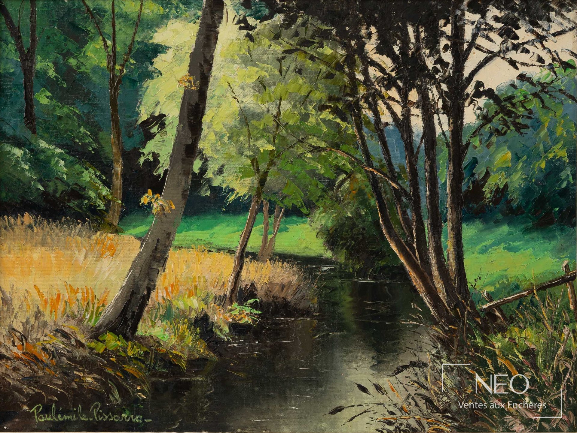 Paysage de rivière peint à l'huile