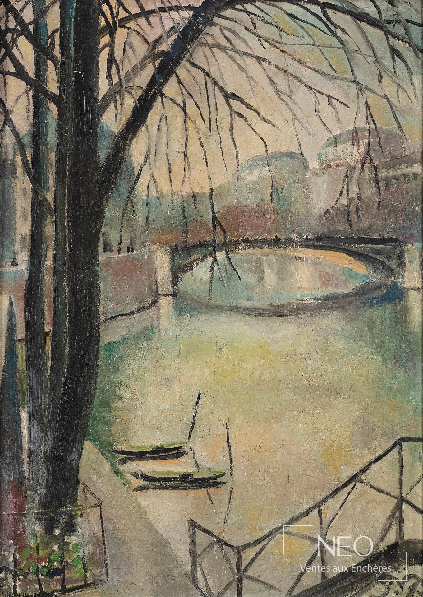 Peinture de Paul Poiret représentant le pont d’Arcole vu du Pont Louis Philippe