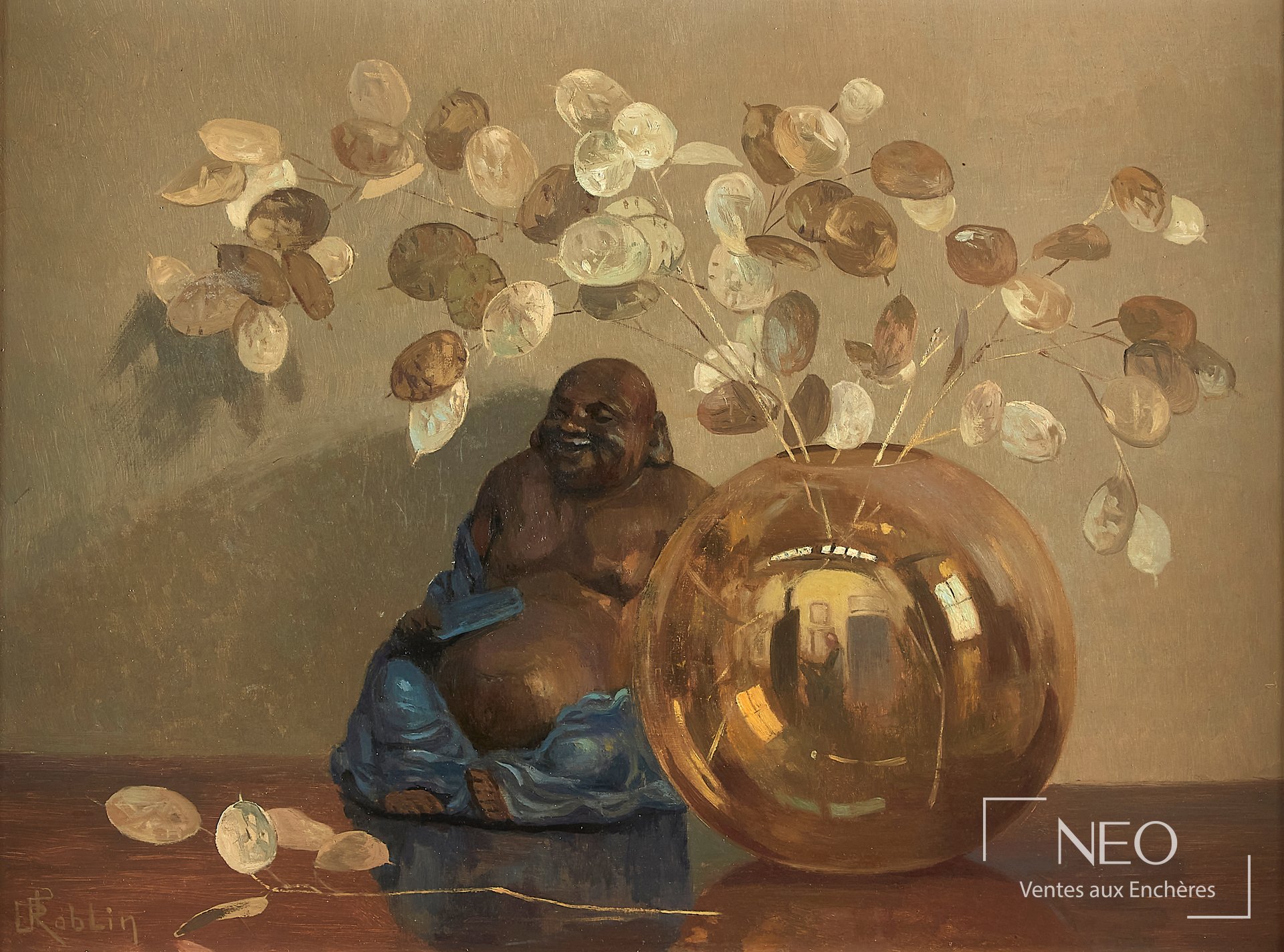 Huile sur panneau représentant Le Bouddha de Paul Roblin