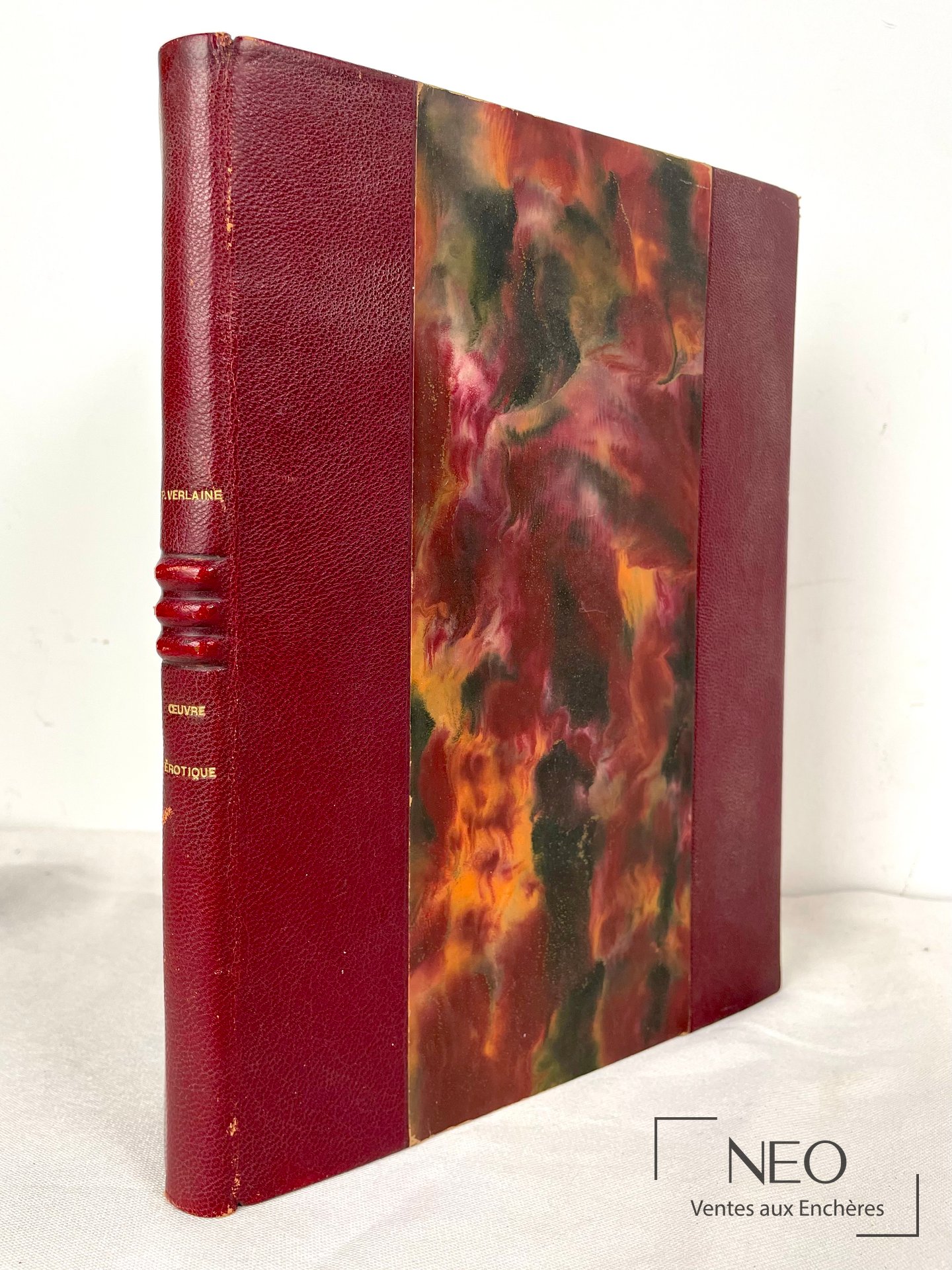 Reliure demi-peau rouge de L'œuvre érotique de Paul Verlaine
