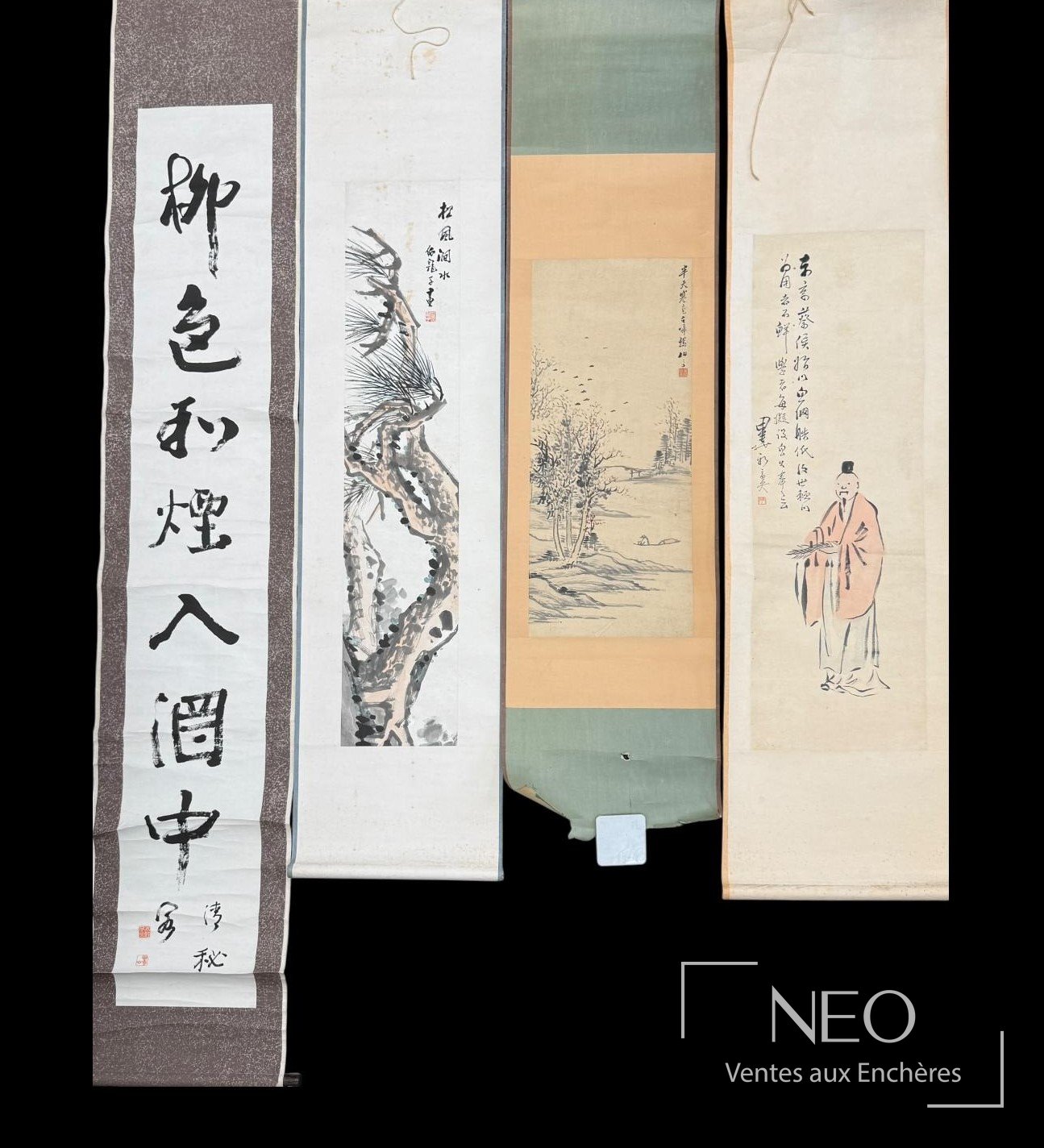 Ensemble de peintures et calligraphies chinoises suspendues
