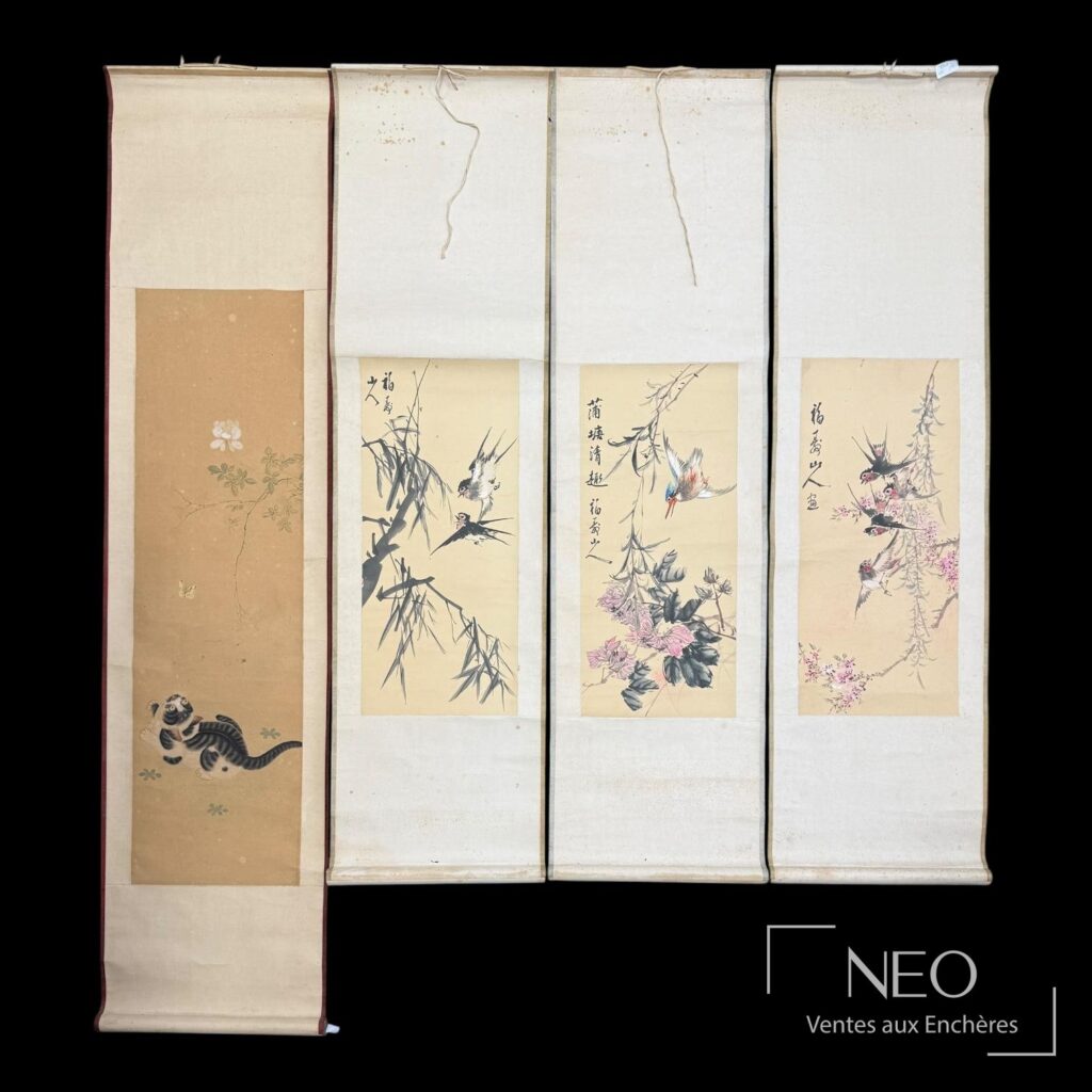 Ensemble de quatre peintures chinoises sur papier