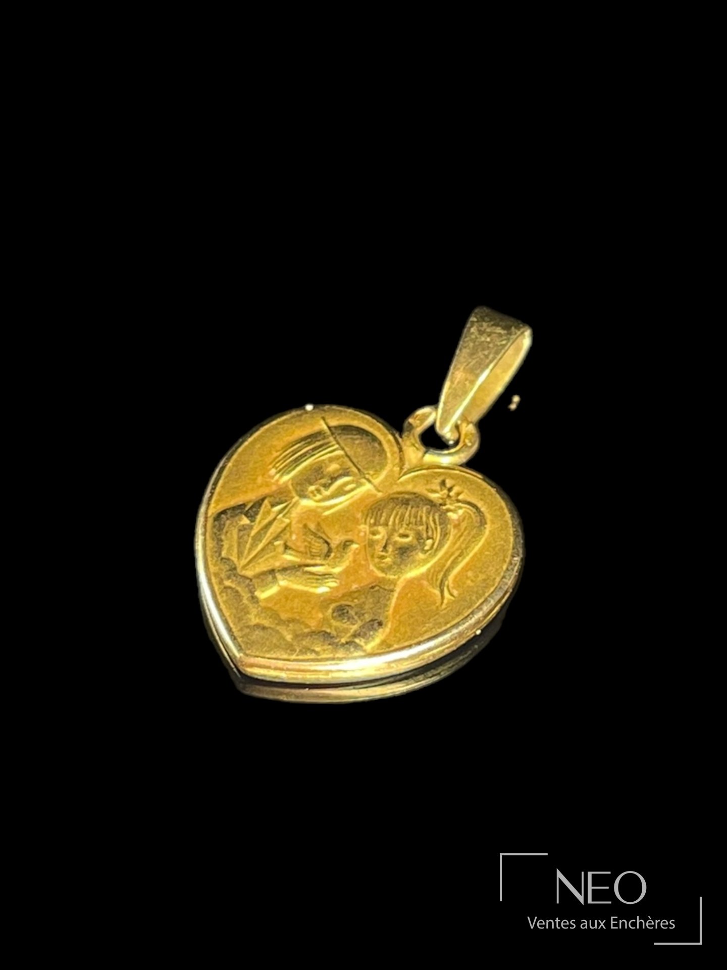 Pendentif cœur en or jaune 18 carats, Les amoureux de Peynet