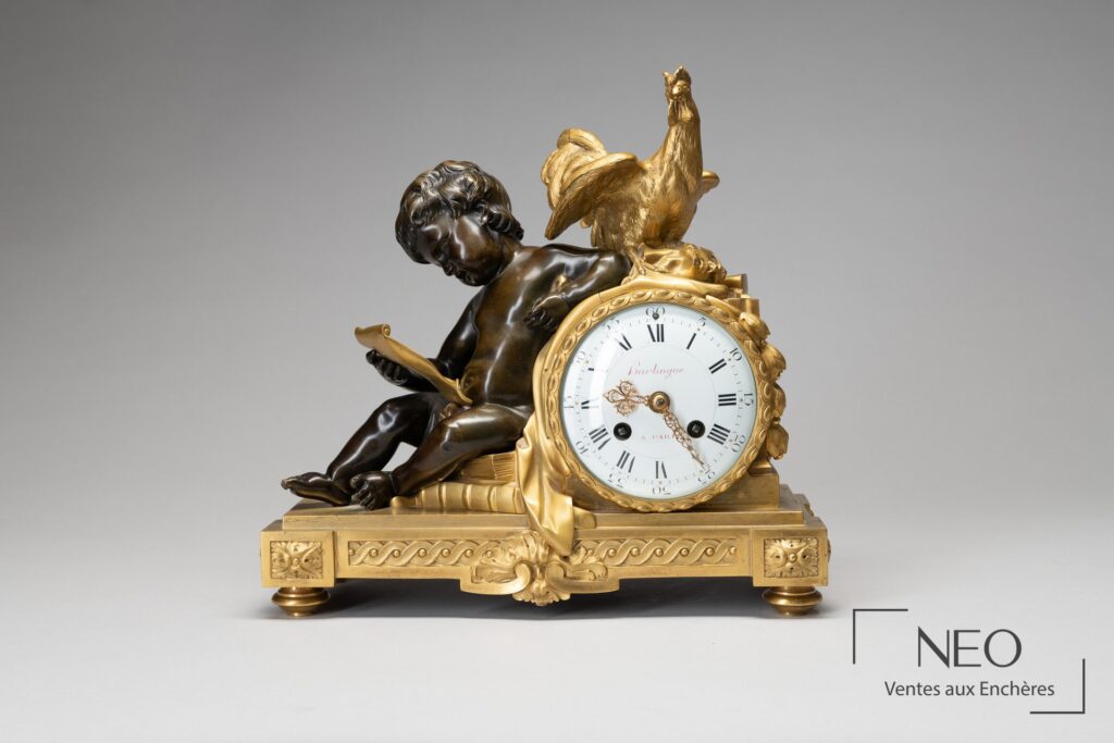 Pendule en bronze à double patine avec enfant