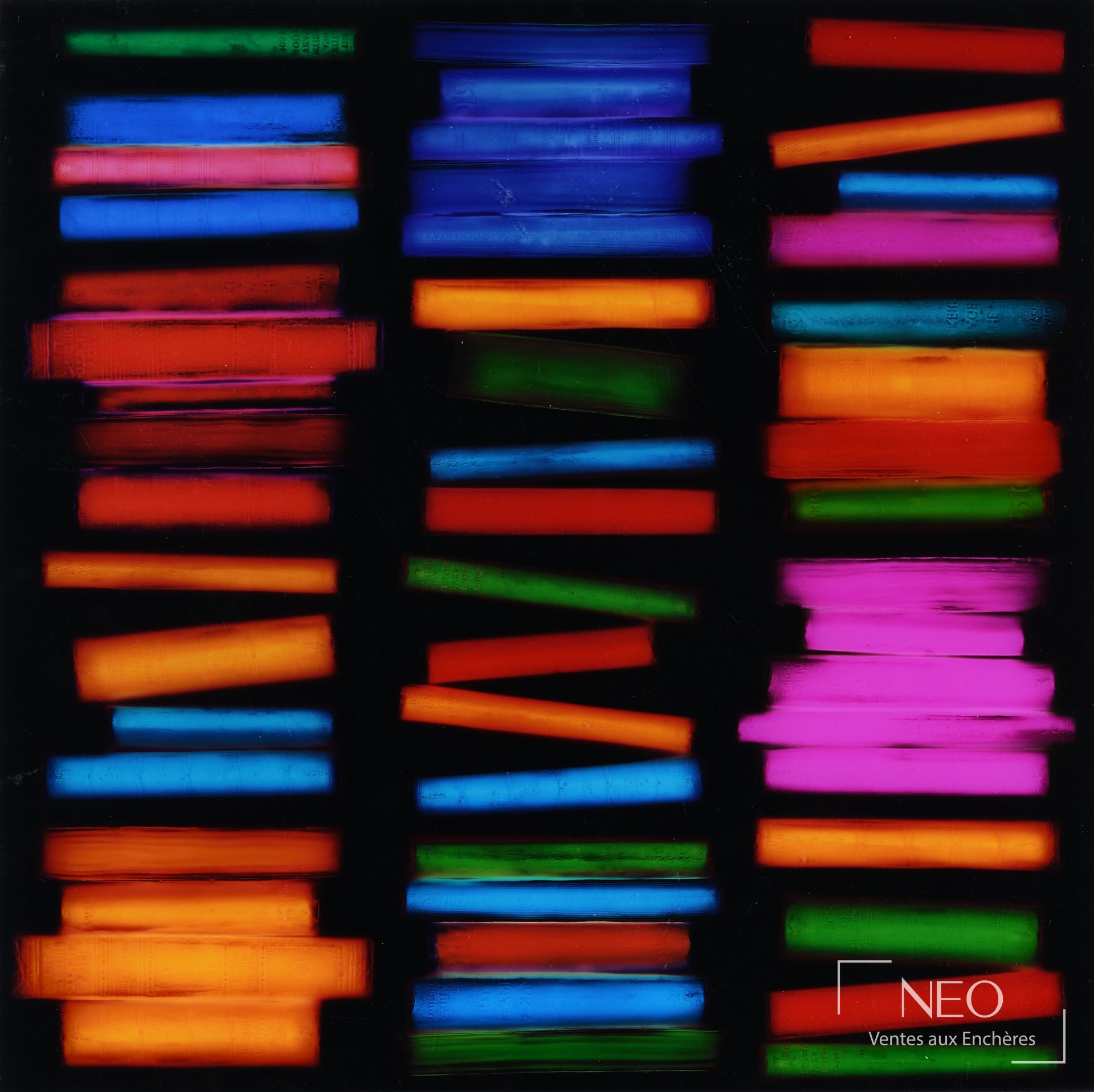 Composition abstraite de bâtons colorés sur fond noir