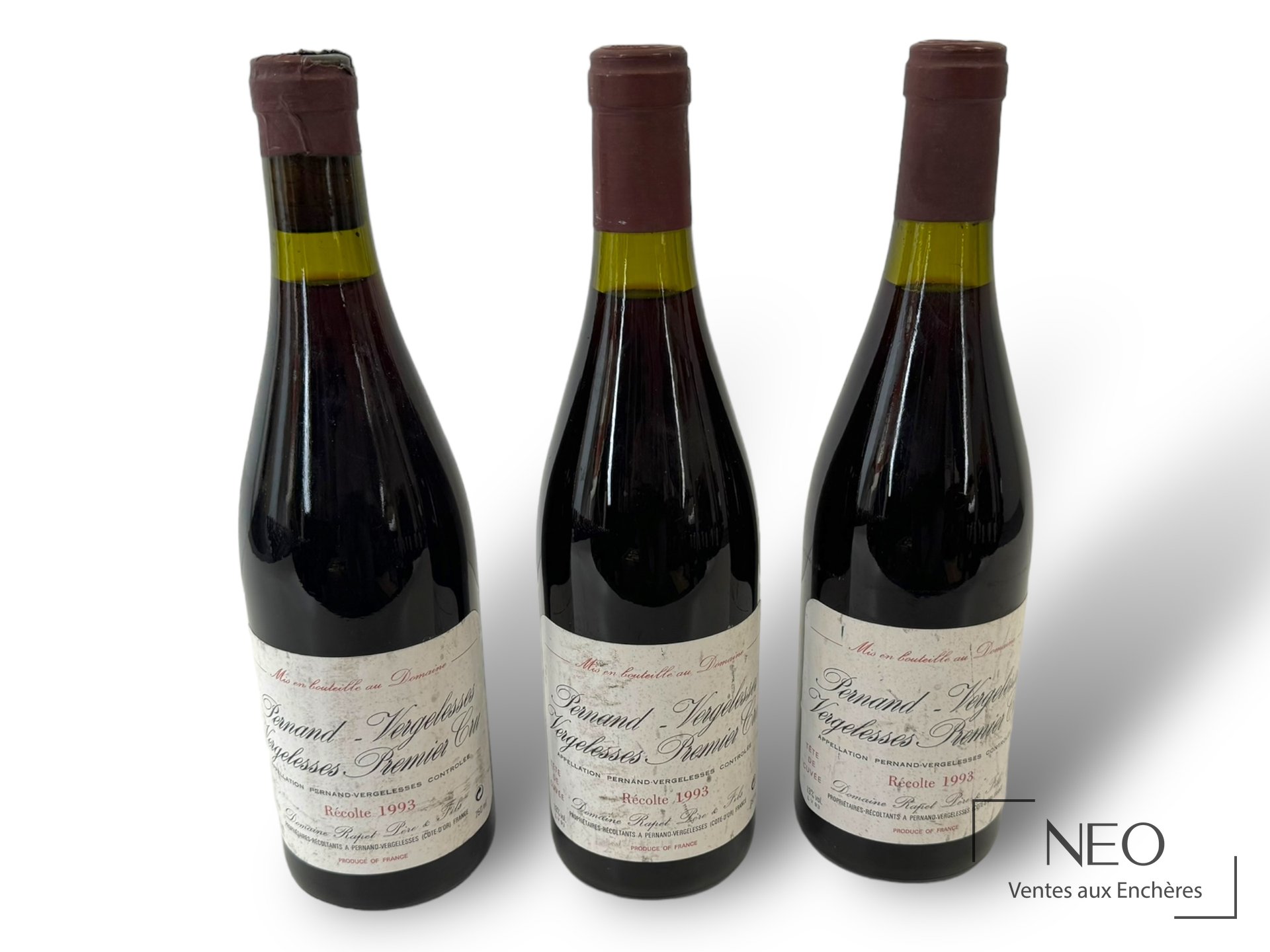 3 bouteilles Pernand-Vergelesses 1er Cru Domaine Rapet 1993