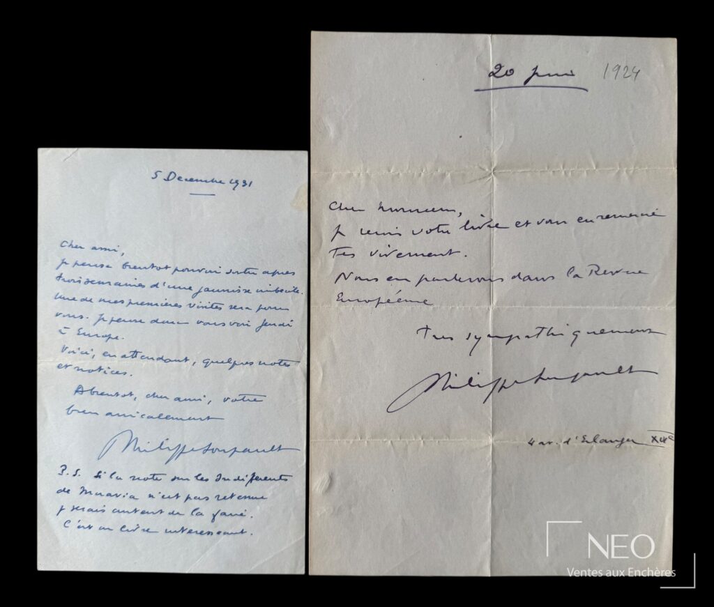 Deux lettres autographes signées de Philippe Soupault