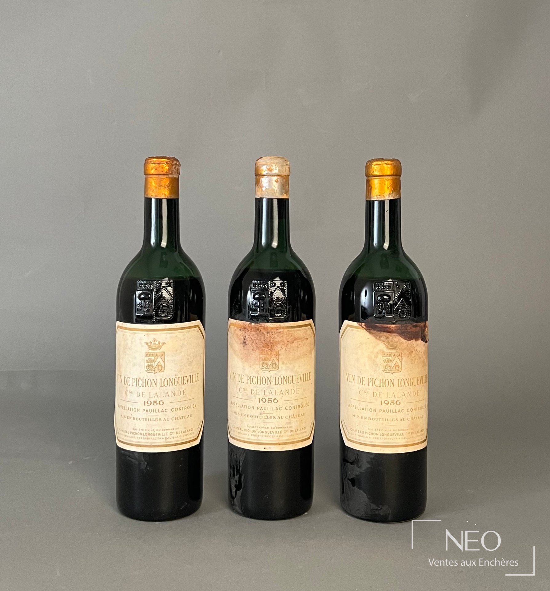3 bouteilles Pauillac Château Pichon-Longueville Comtesse de Lalande 1956