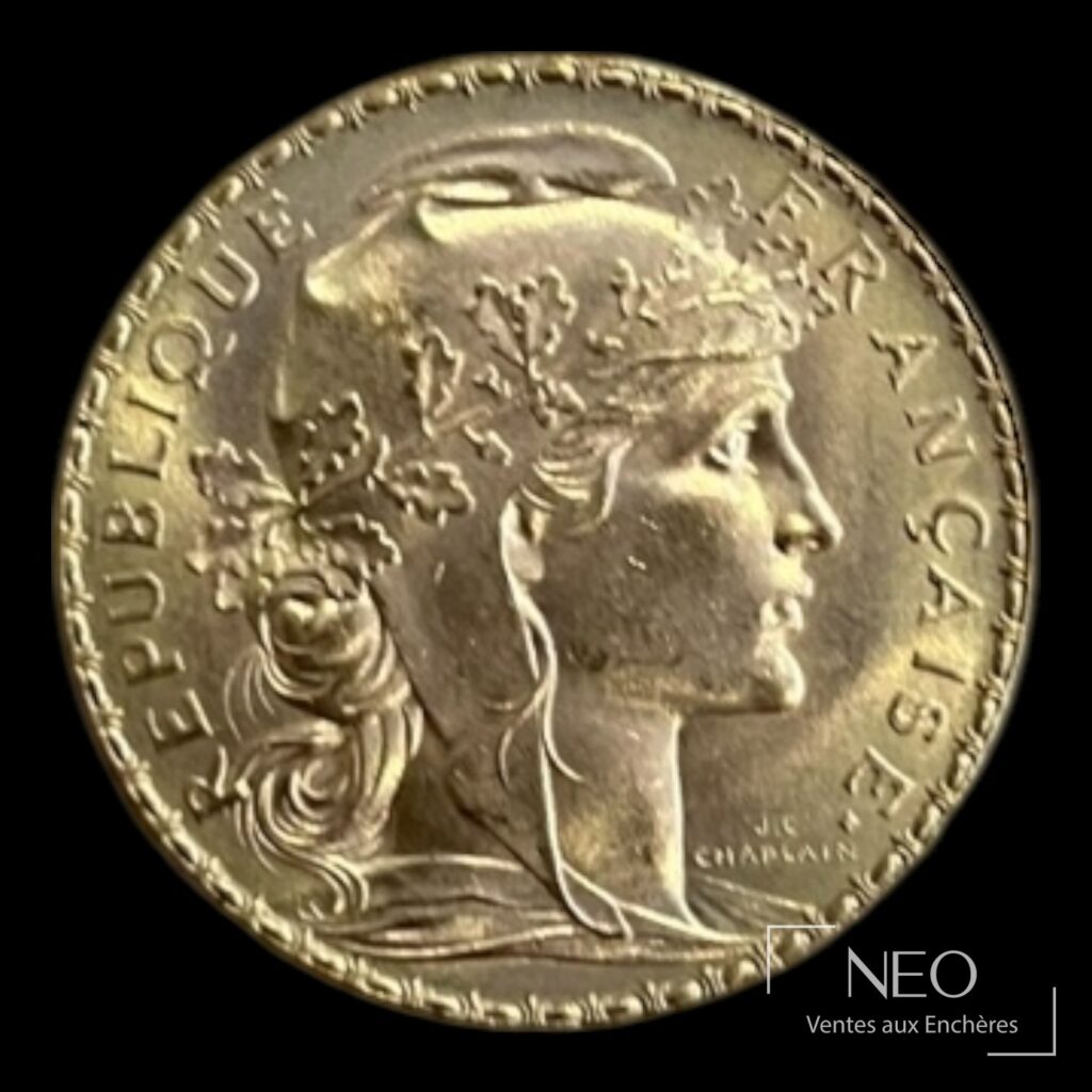 Avers d'une pièce 20 francs Marianne au coq de 1914