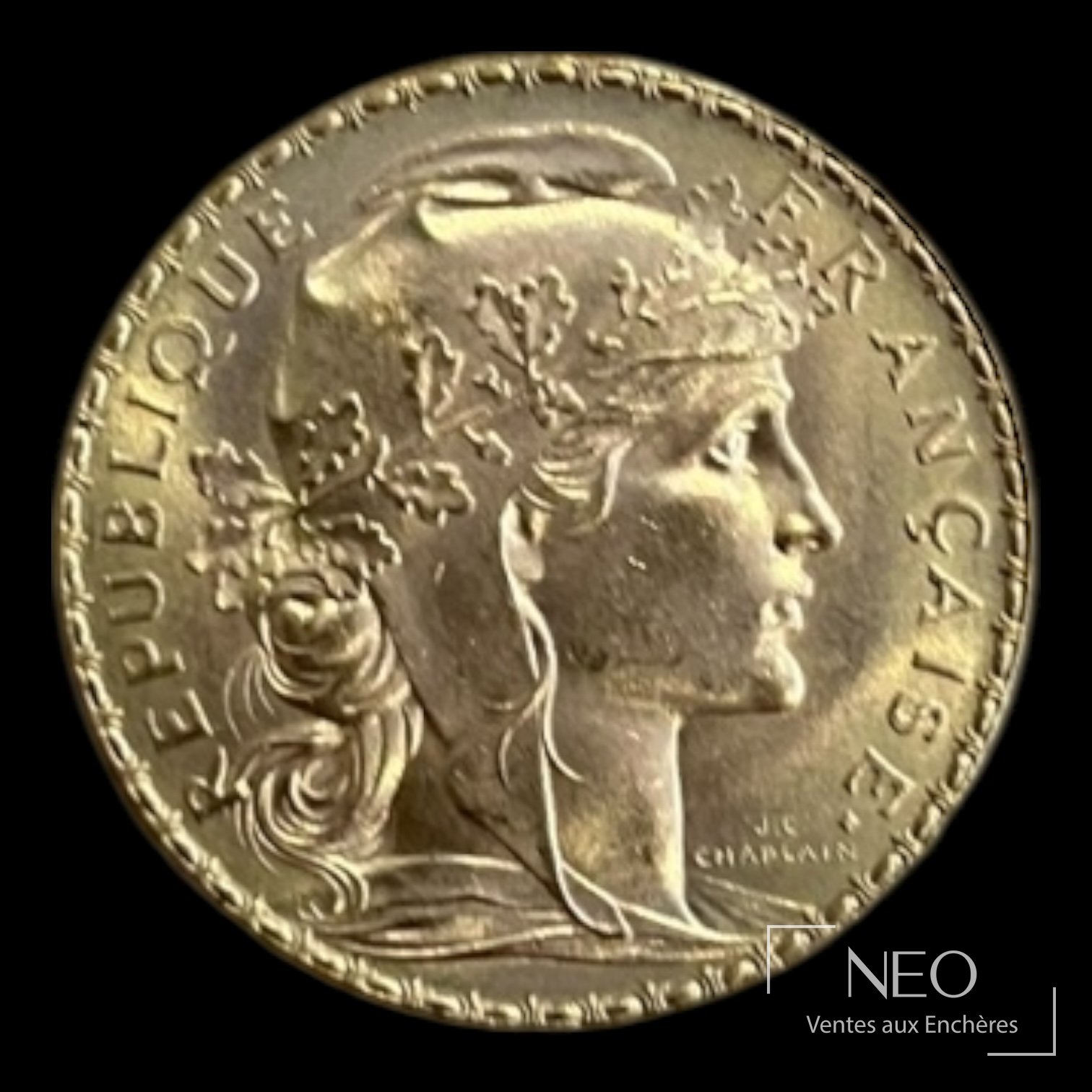 Avers d'une pièce 20 francs Marianne au coq de 1914