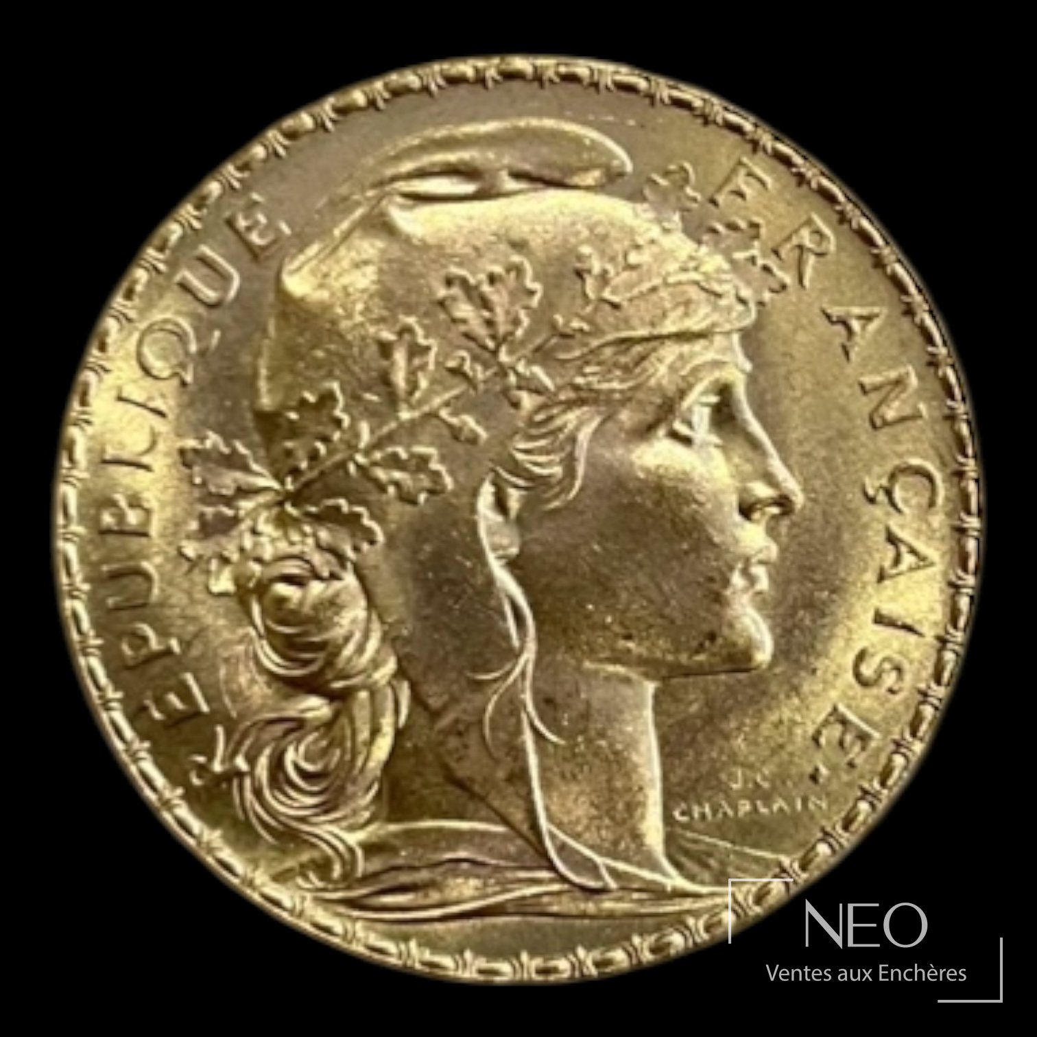 Avers d'une pièce de 20 francs Marianne au coq avec la figure de Marianne de profil