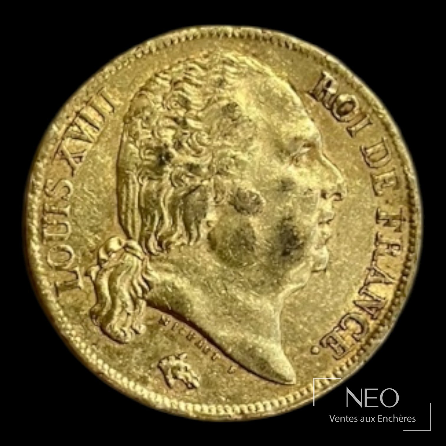 Avers d'une pièce de 20 francs or Louis XVIII tête nue