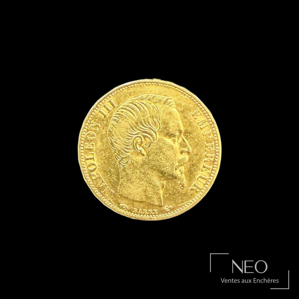Avers d'une pièce 20 francs or Napoléon III tête nue