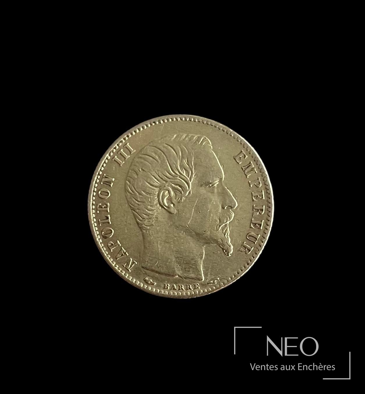 Pièce de 5 francs or Napoléon III tête nue 1854 A Paris