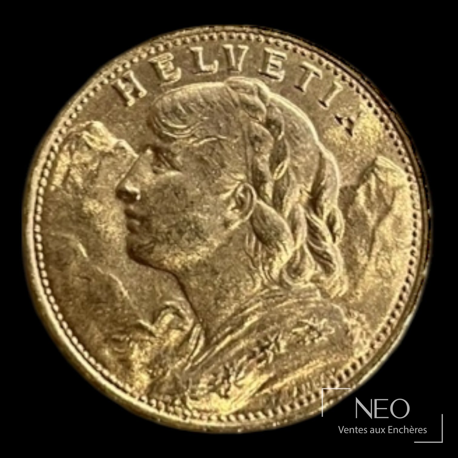 Avers d’une pièce suisse de 20 francs or