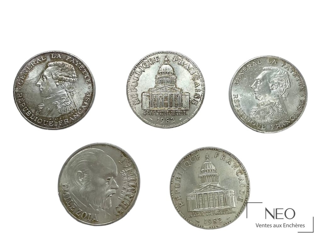 Suite de pièces 100 francs argent avec Général La Fayette