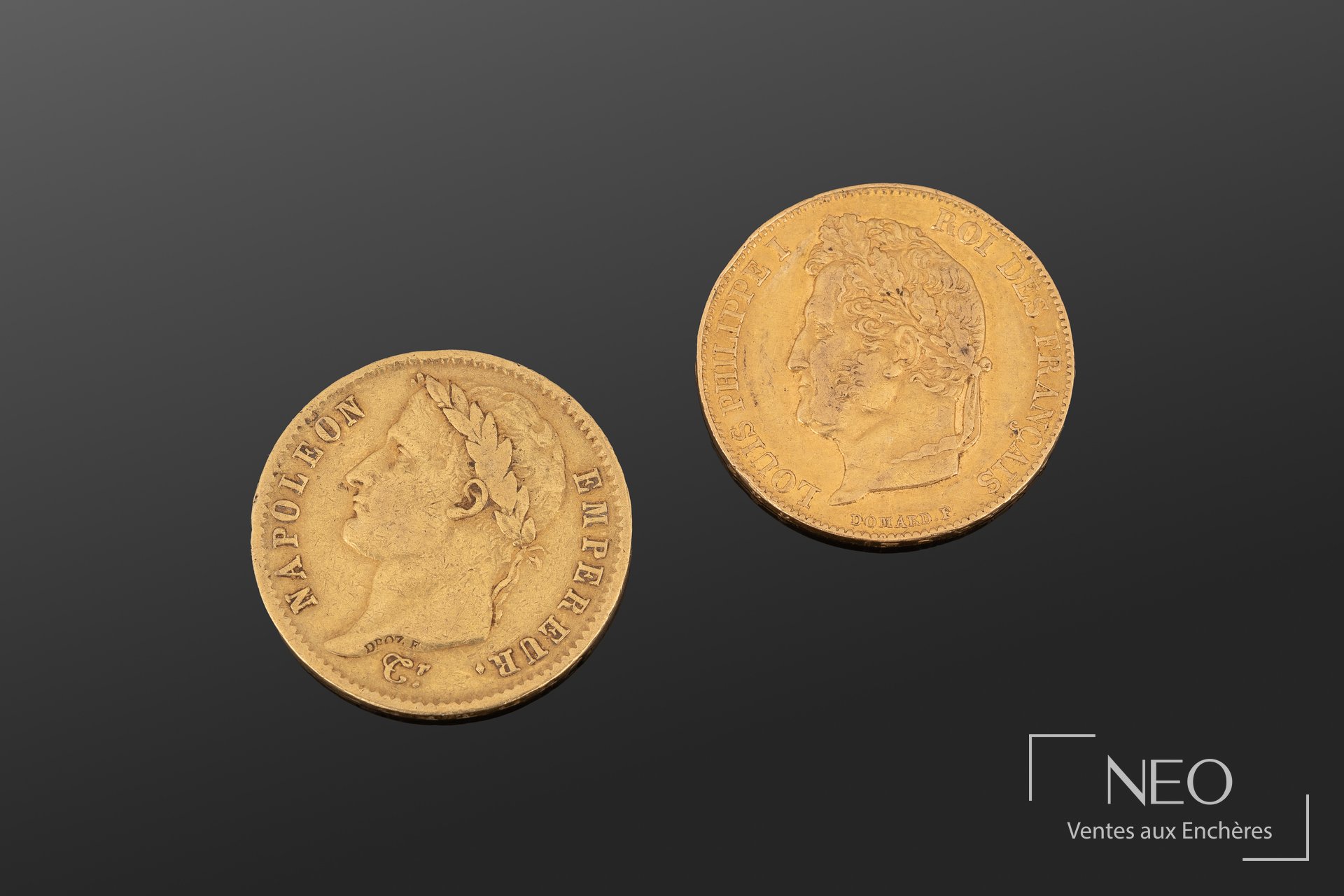 Deux pièces de 20 francs or Louis Philippe Ier et Napoléon Empereur