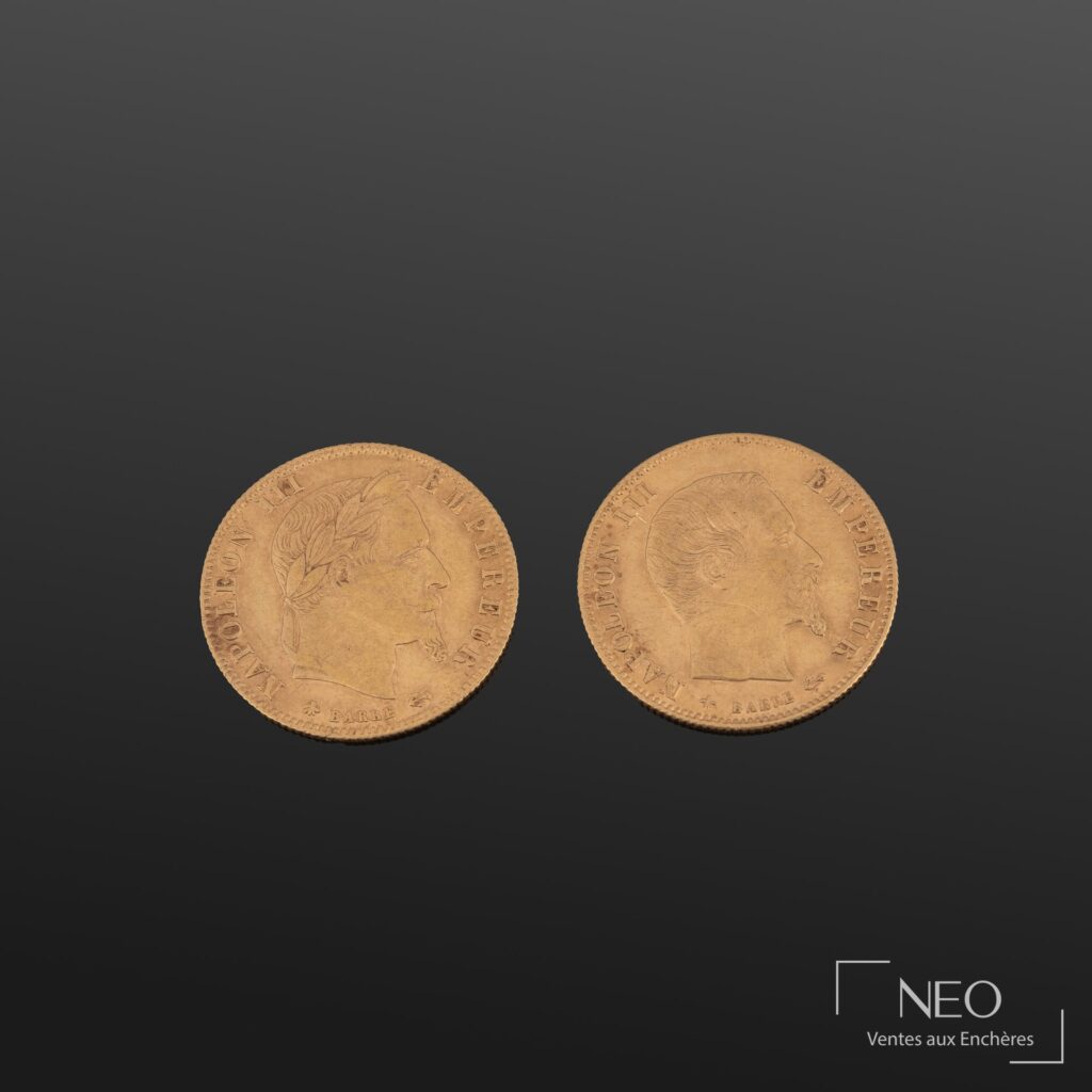 Deux pièces de 5 francs or Napoléon III