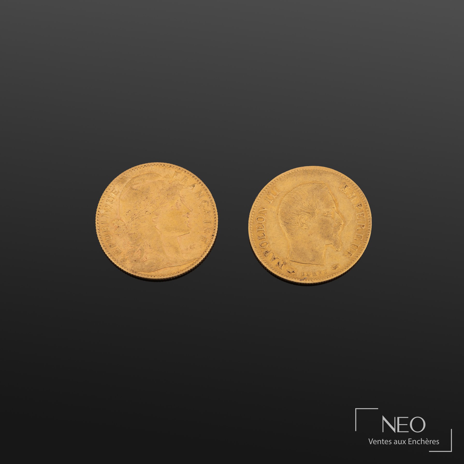 Pièces de 10 francs or Napoléon III et Marianne au coq