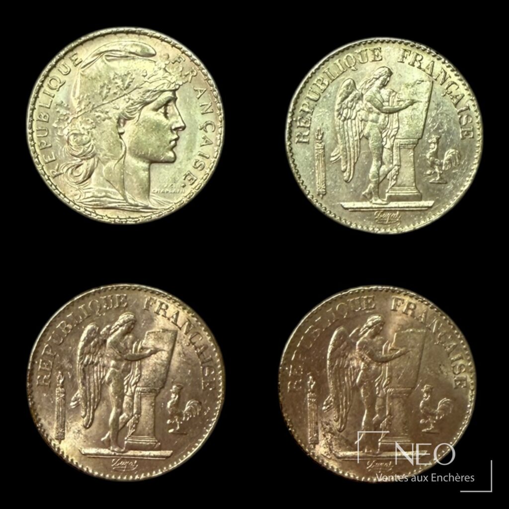 Quatre pièces de 20 francs or
