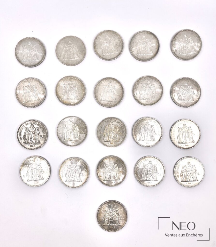 Ensemble de pièces de 50 francs en argent