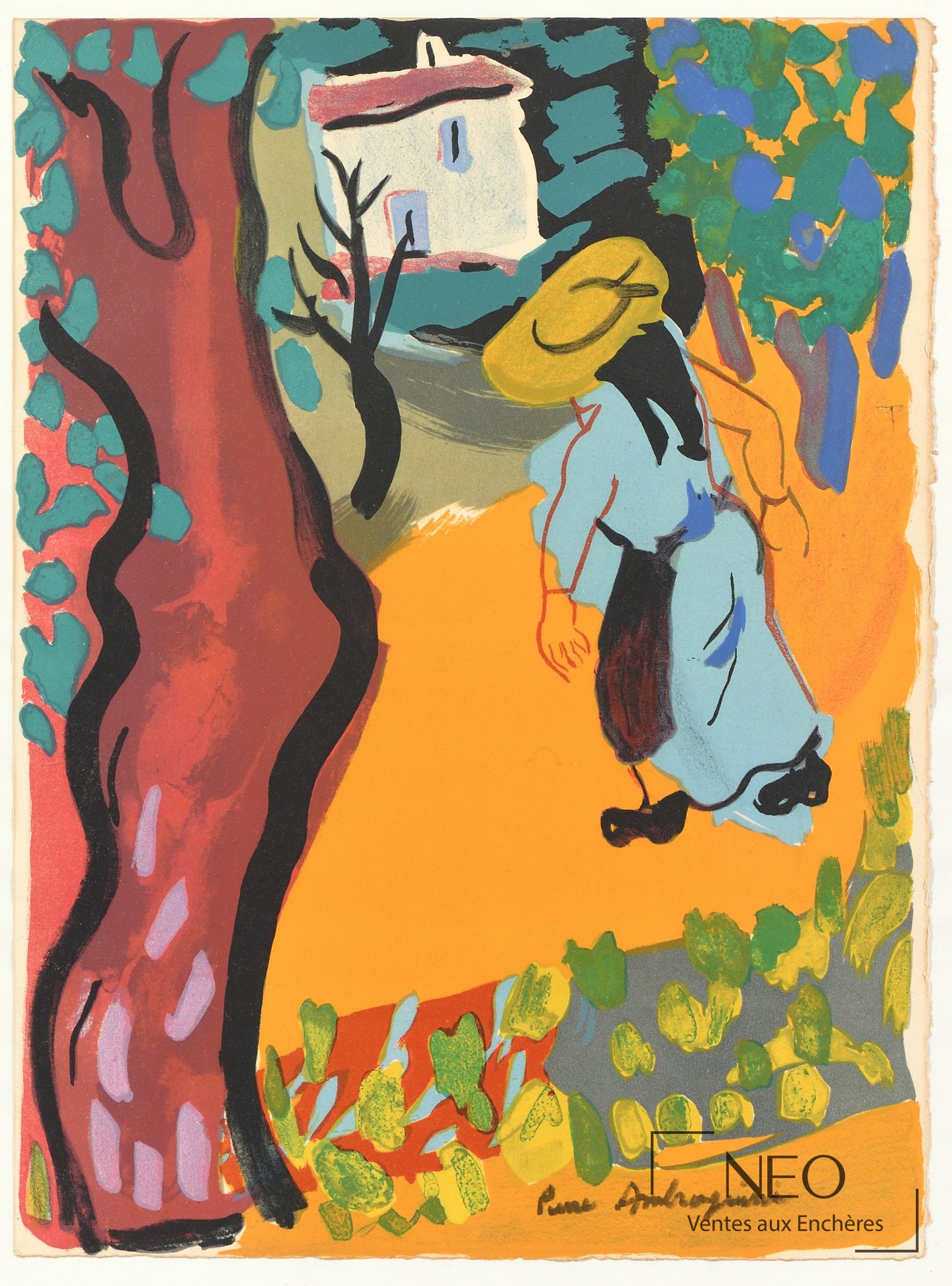 Pierre Ambrogiani, Rencontre au Hameau, lithographie sur papier vélin