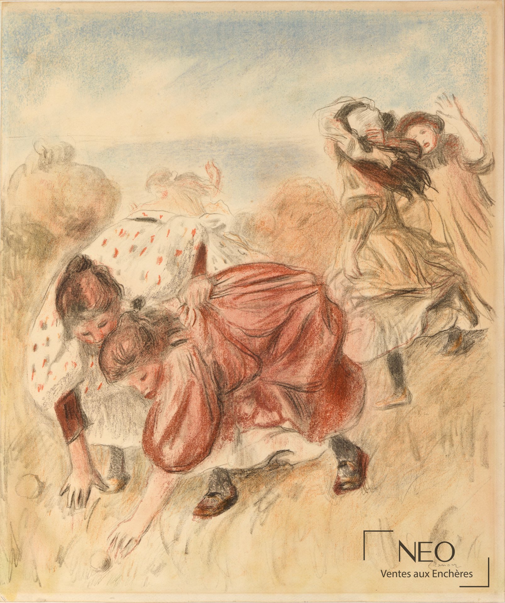Pierre-Auguste Renoir, Enfants jouant à la balle, lithographie en couleurs vers 1900