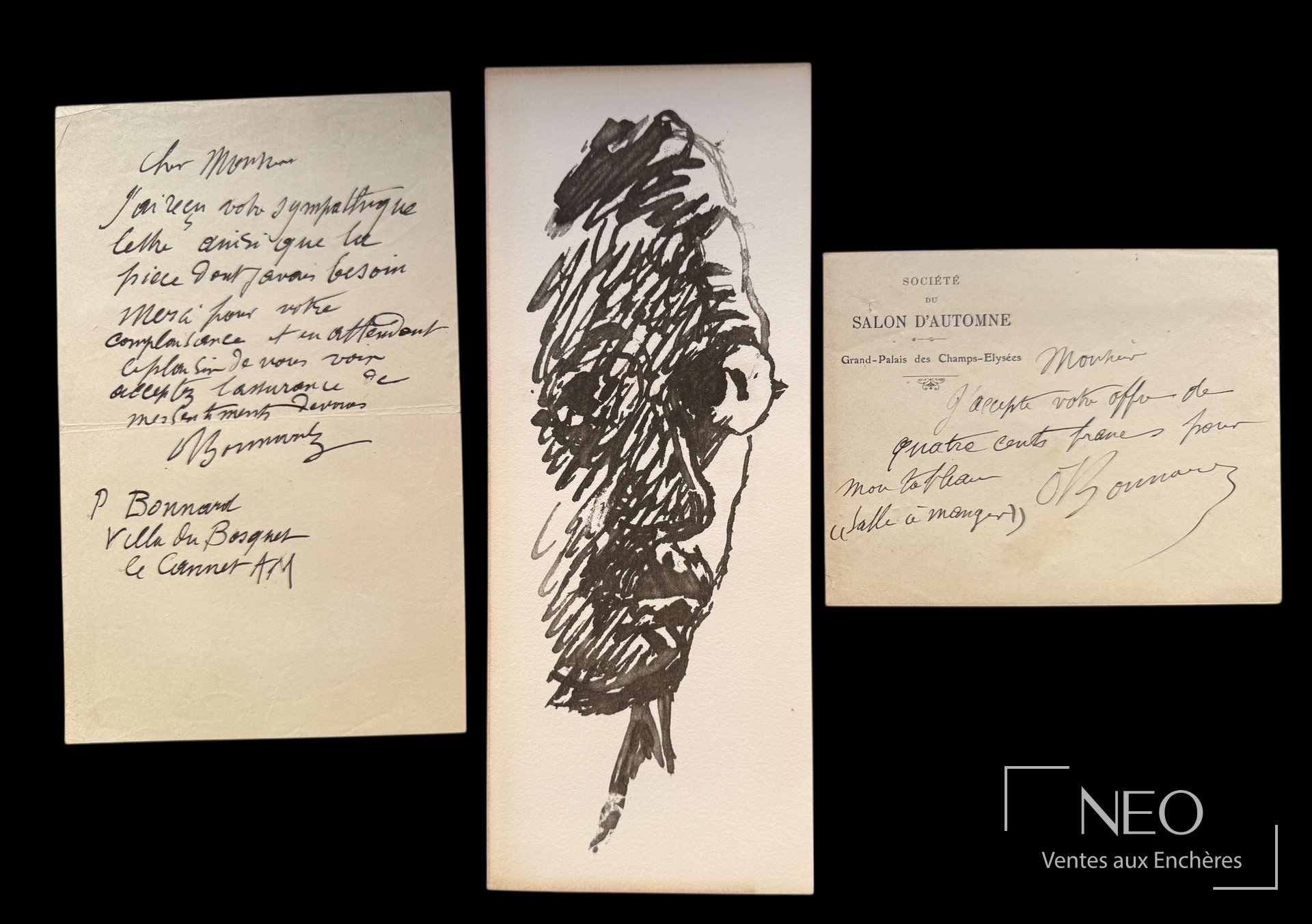 Pierre Bonnard, lettre autographe signée et billet autographe signé