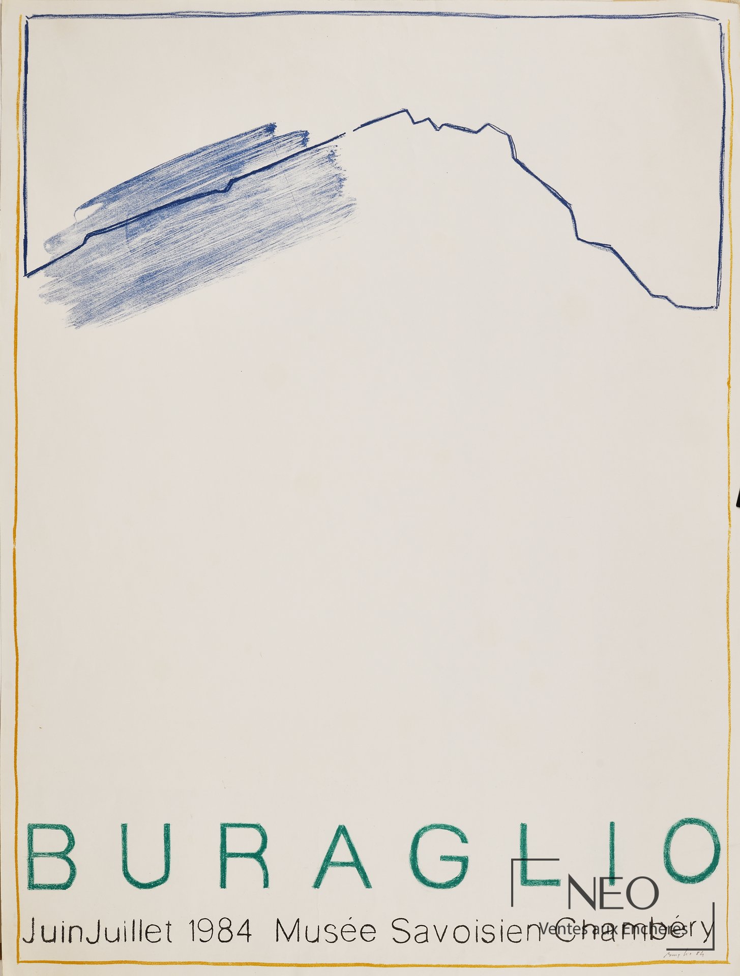 Affiche de Pierre Buraglio d'après Mer avec tracés bleus et mention BURAGLIO en bas
