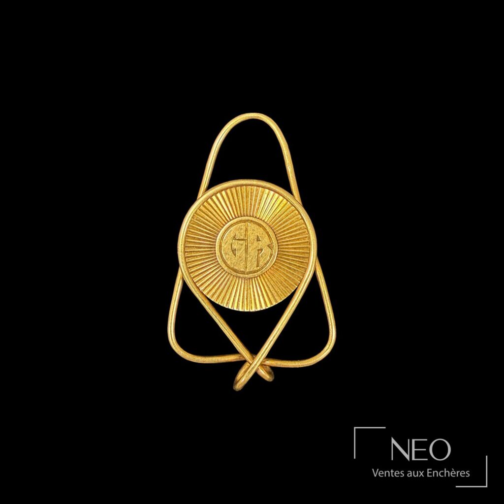 Pince à billet en or jaune à motif rayonnant monogrammée GR