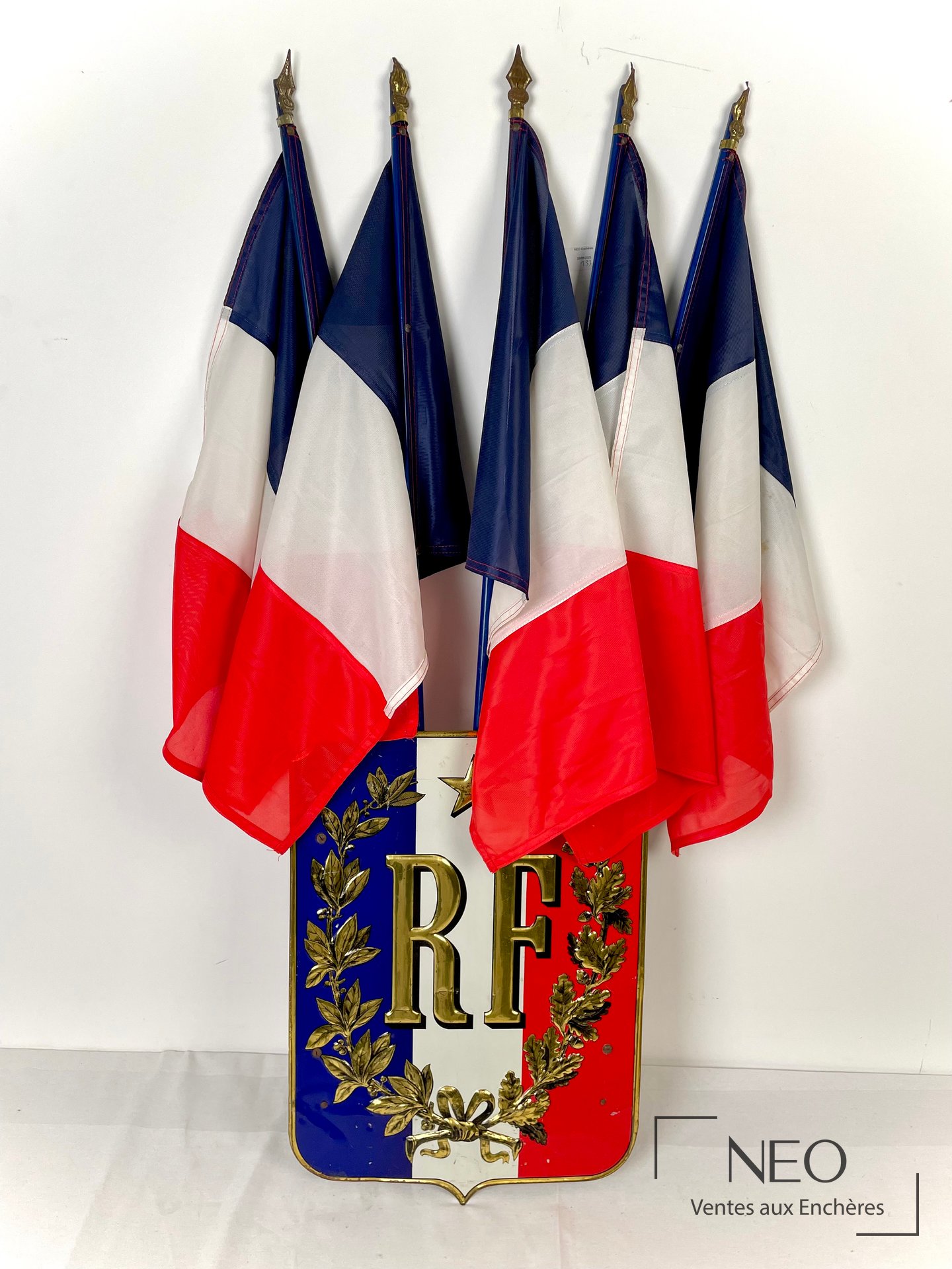 Plaque porte drapeaux en forme de blason RF