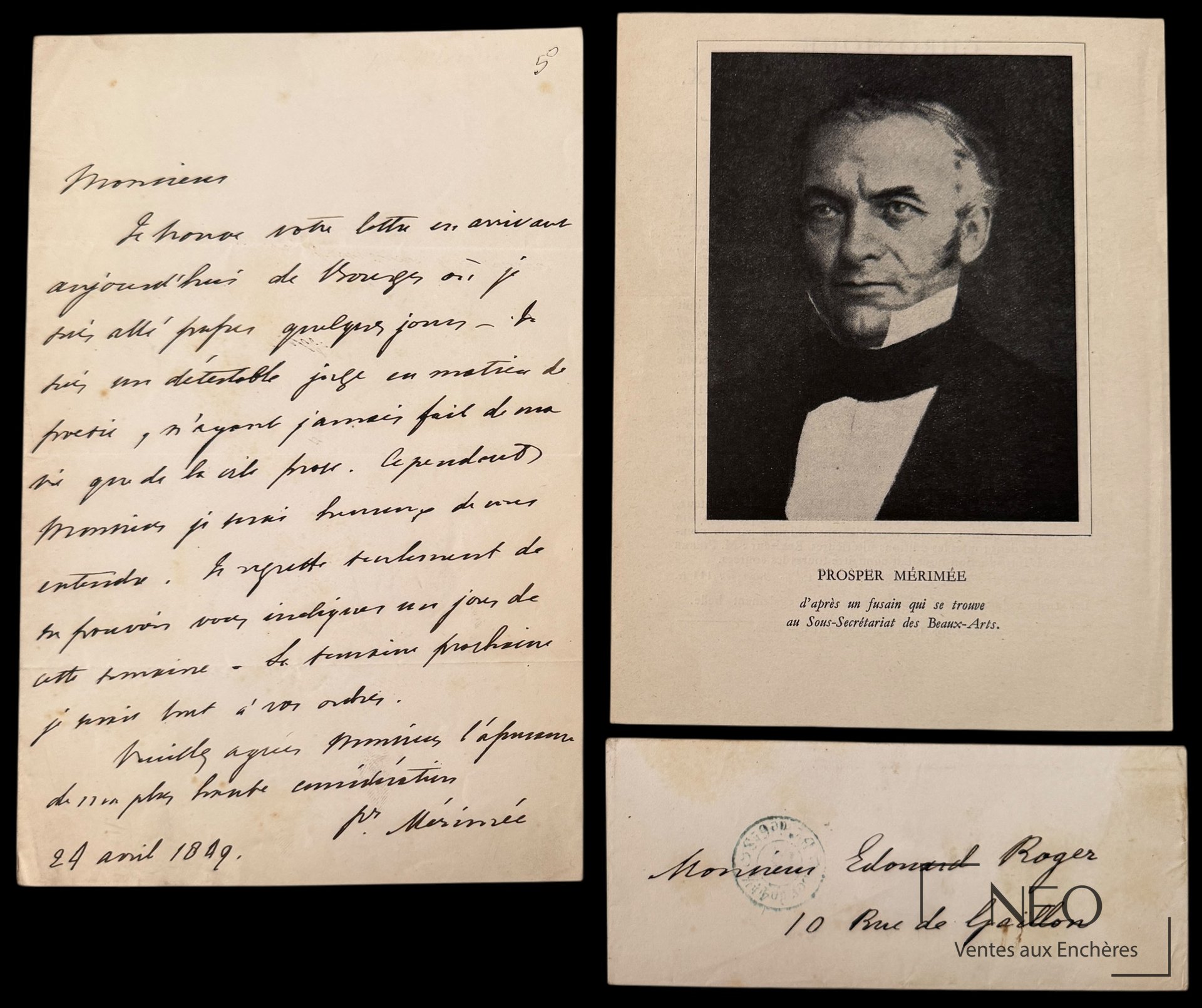Lettre autographe signée de Prosper Mérimée