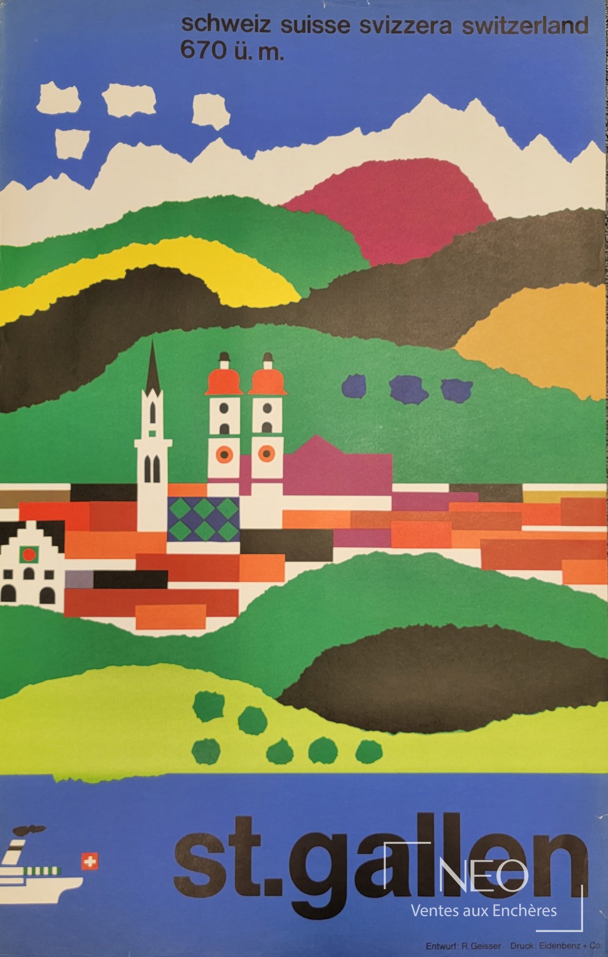 Affiche colorée représentant Saint Gallen