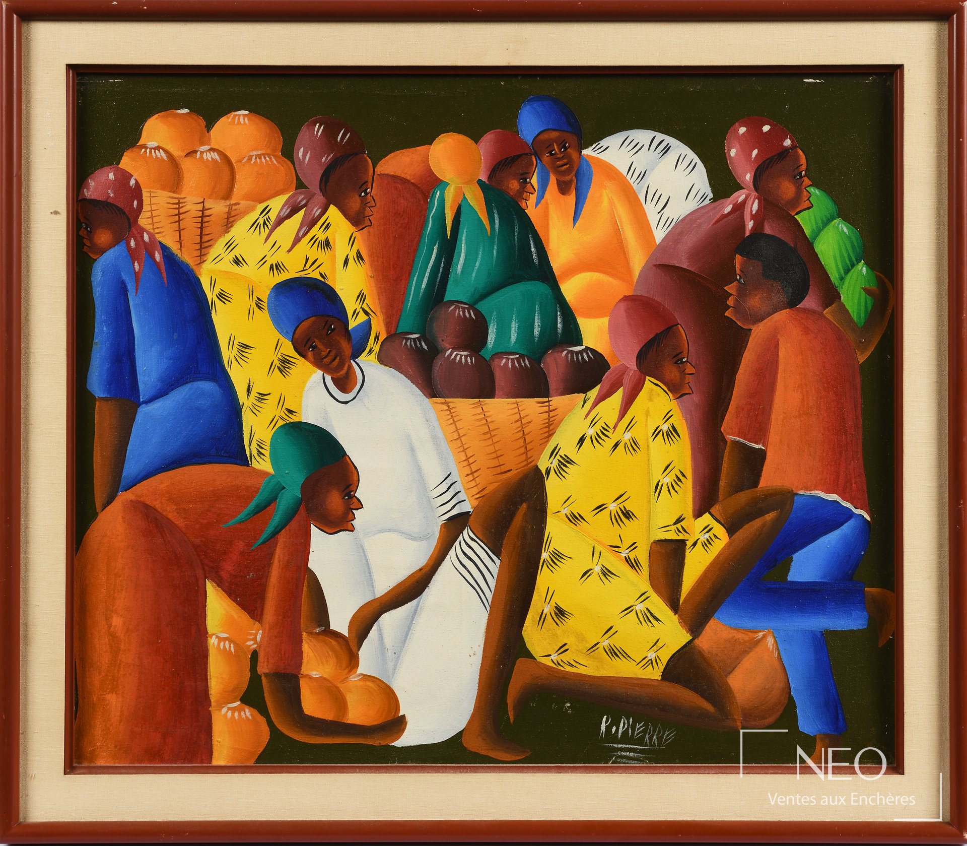 Scène de marché peinte à l'huile