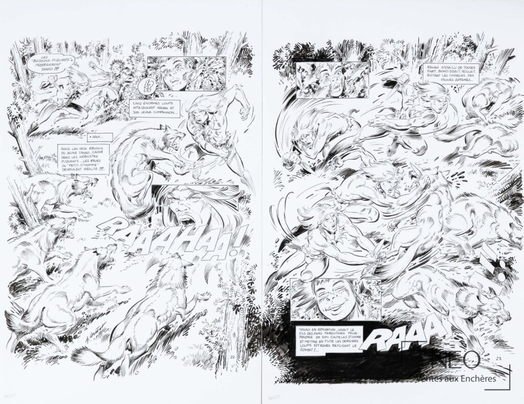Double planche de bande dessinée Rahan en encre de Chine