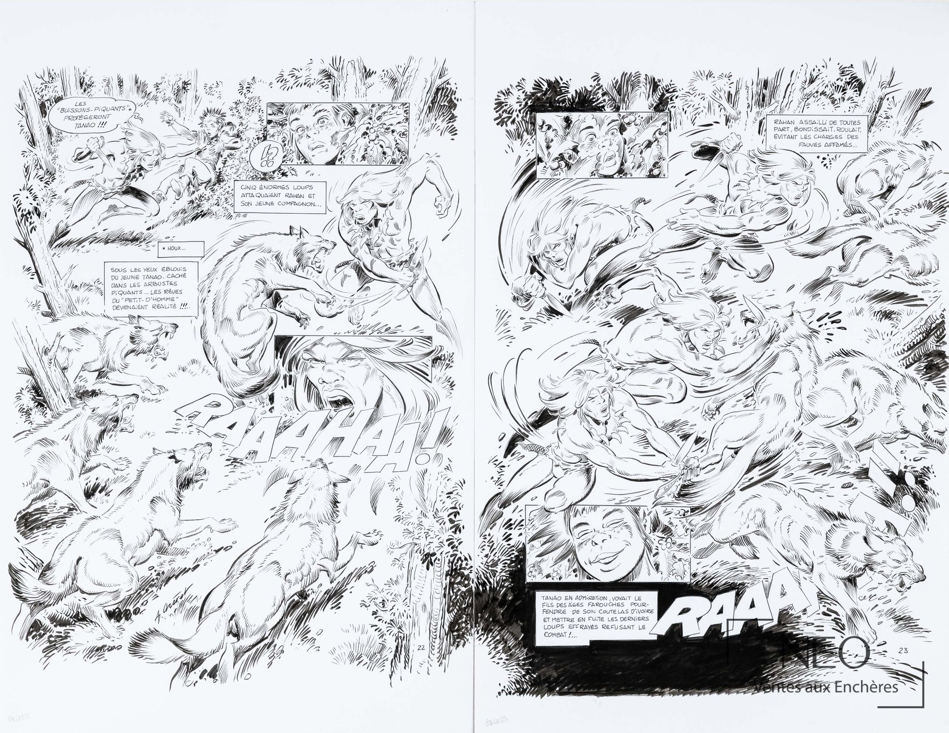 Double planche de bande dessinée Rahan en encre de Chine