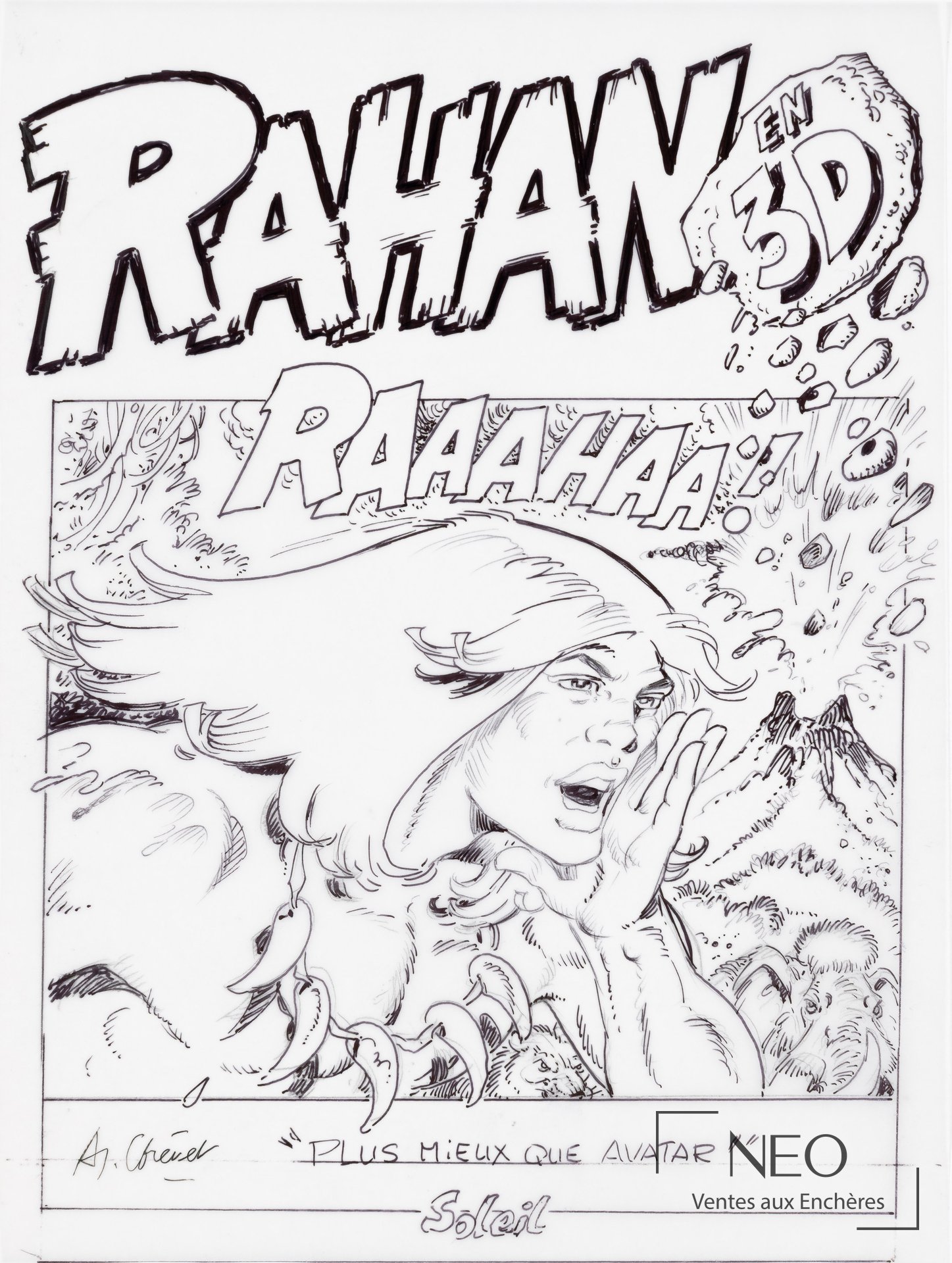 Projet de couverture Rahan en noir sur calque