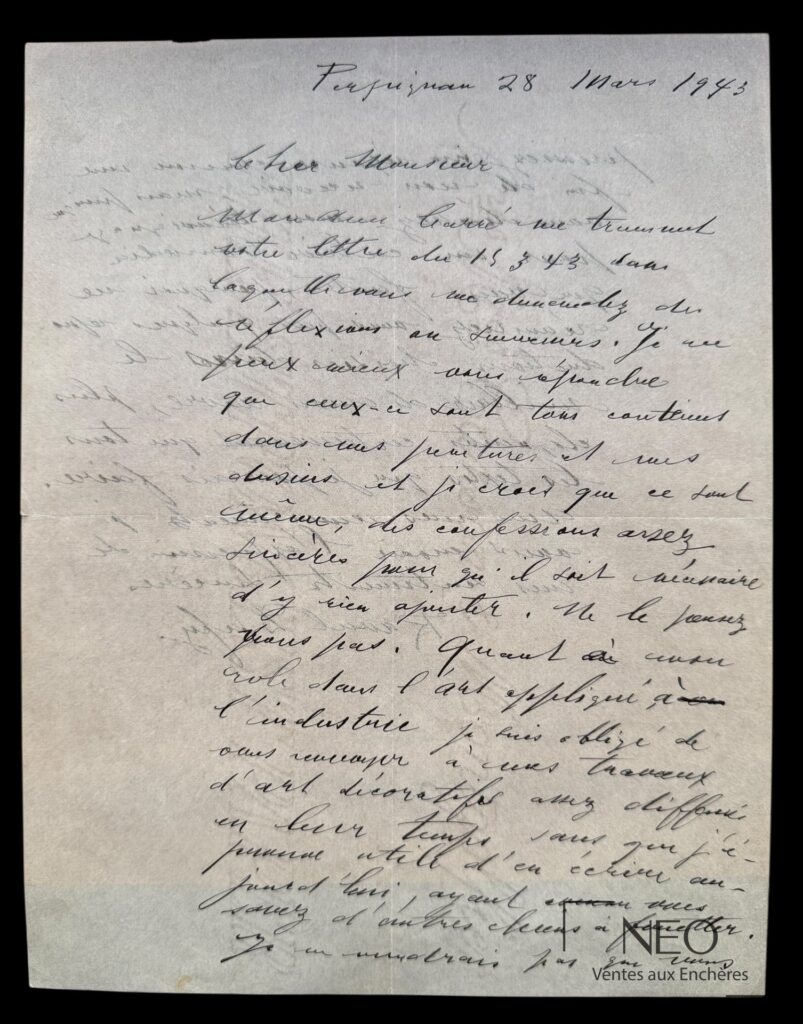 Lettre autographe manuscrite signée de Raoul Dufy