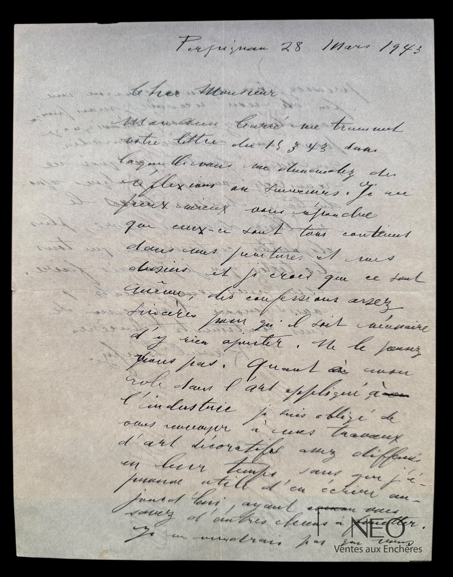 Lettre autographe manuscrite signée de Raoul Dufy