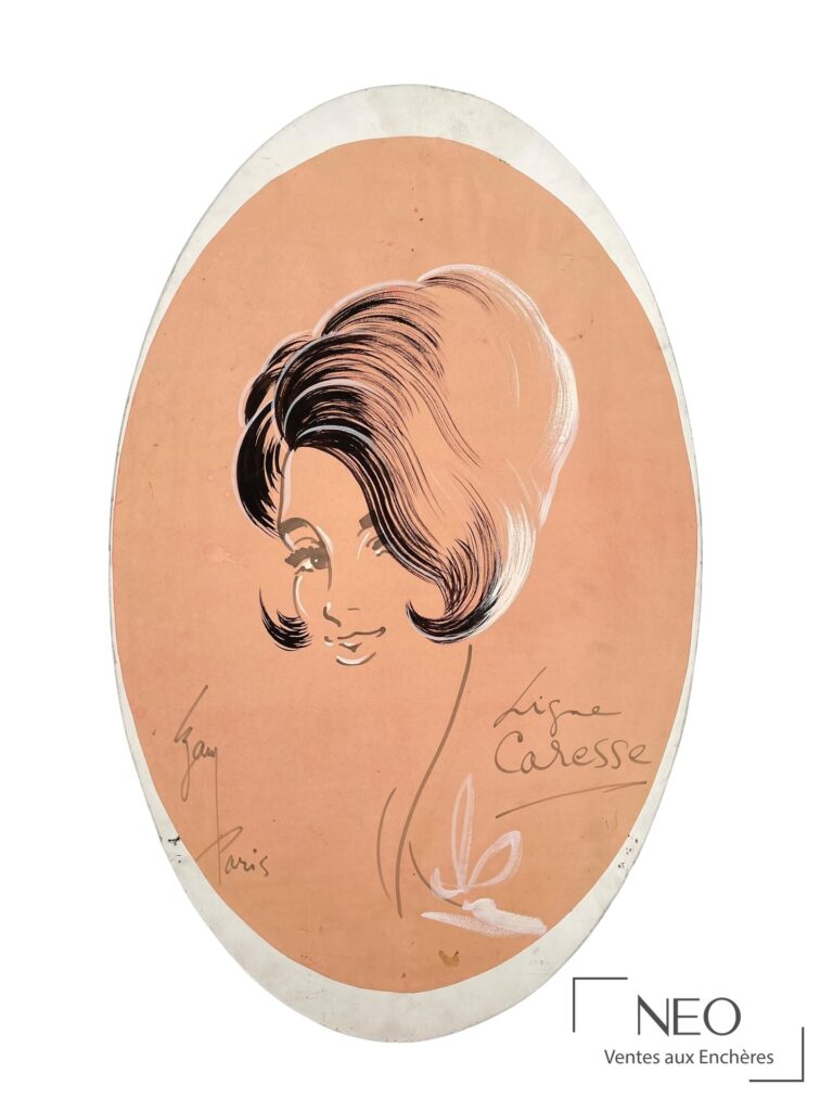Portrait stylisé féminin ovale attribué à René Gruau