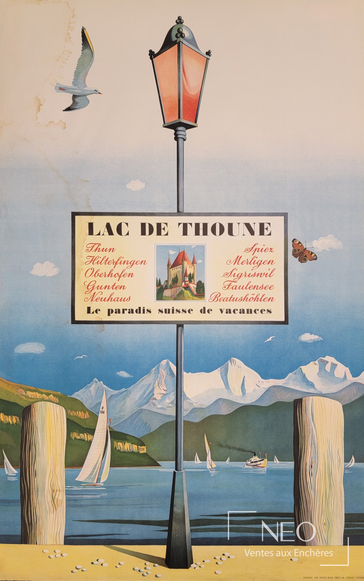 Affiche Lac de Thoune de Richard Gerbig représentant un lac alpin