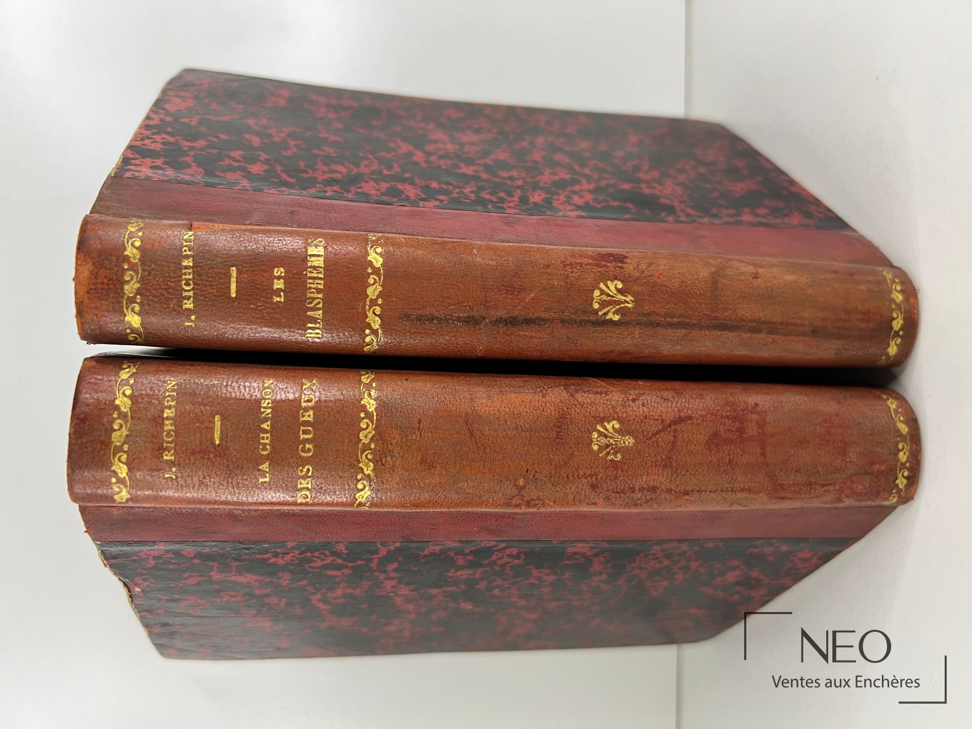 Deux livres reliés en demi chagrin rouge