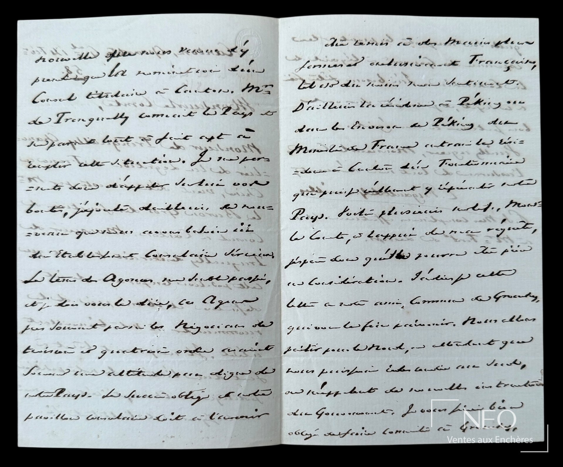 Lettre autographe signée de Rigault de Genouilly ouverte sur deux pages manuscrites.