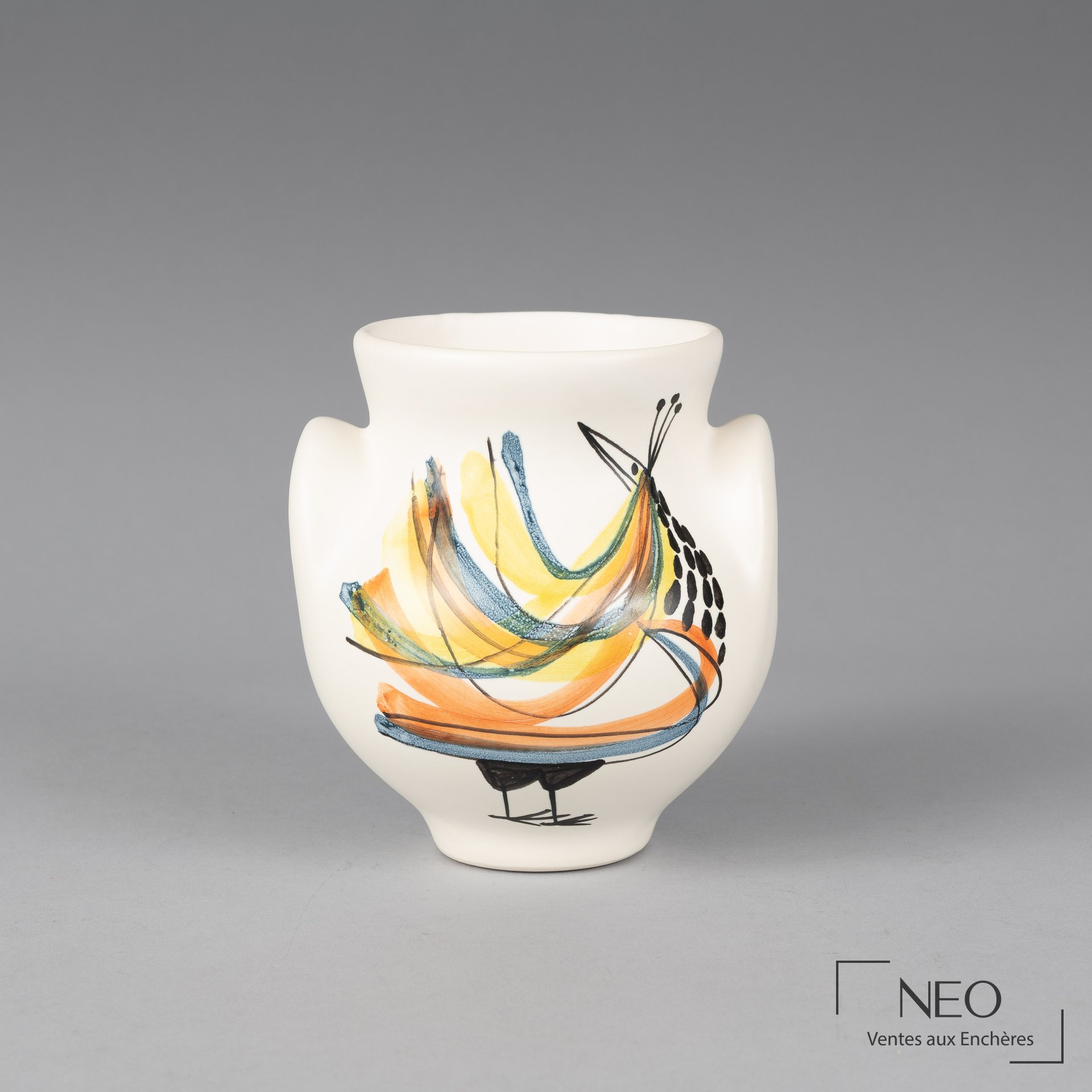 Roger Capron Vase en faïence émaillée polychrome, Vallauris