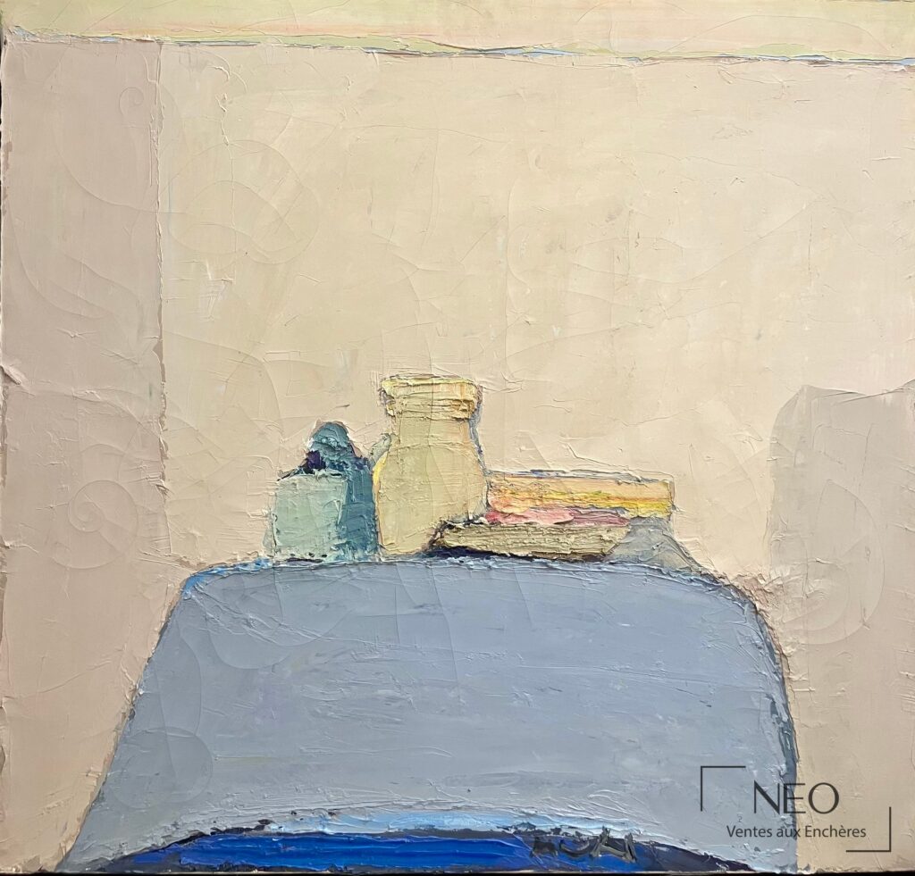 Nature morte peinte avec table bleue