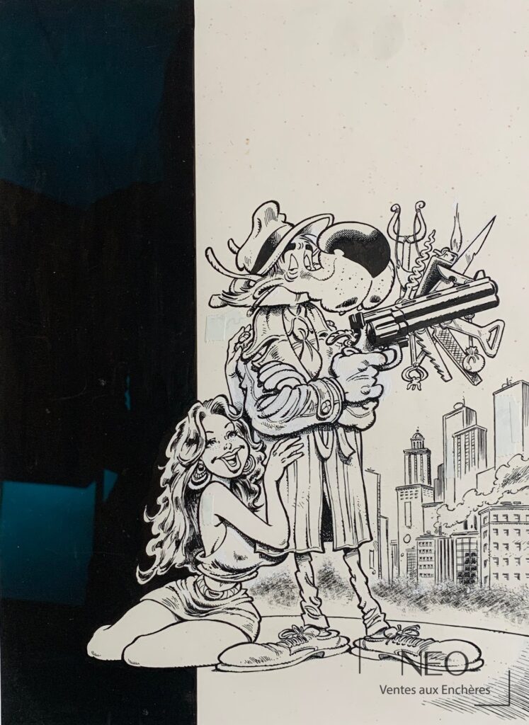 Dessin original de Coyote Bill en encre de Chine
