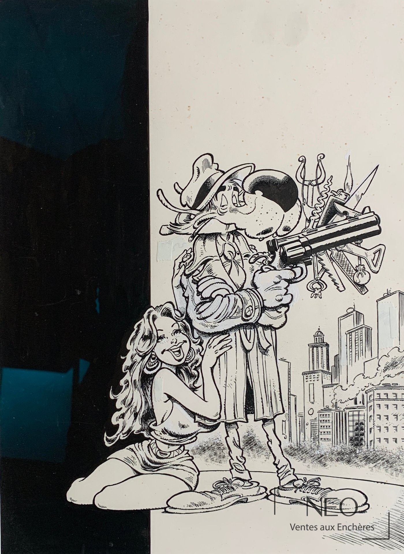 Dessin original de Coyote Bill en encre de Chine