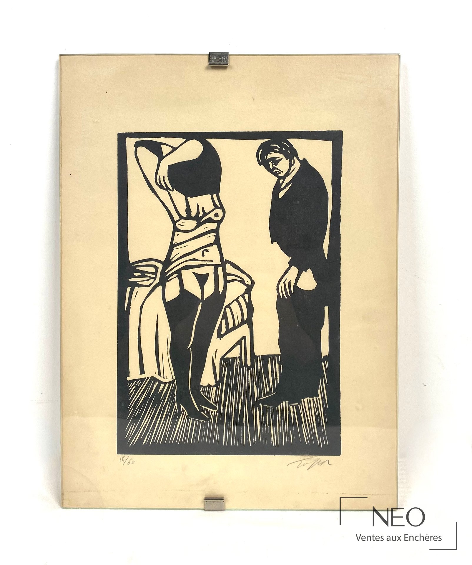 Linogravure de Roland Topor représentant un couple